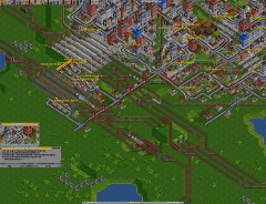 Crowded passenger station and a wood feeder service in a growing town.